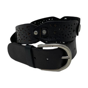 Grunge Cut Out Dark Brown Leather Belt M Edgy Retro Jeans Hip Casual Studded